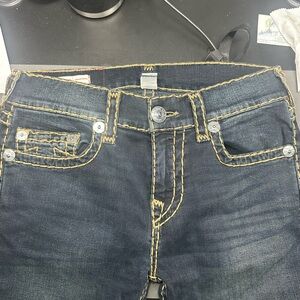True Religion Dark Denim Jeans with Yellow Stitching